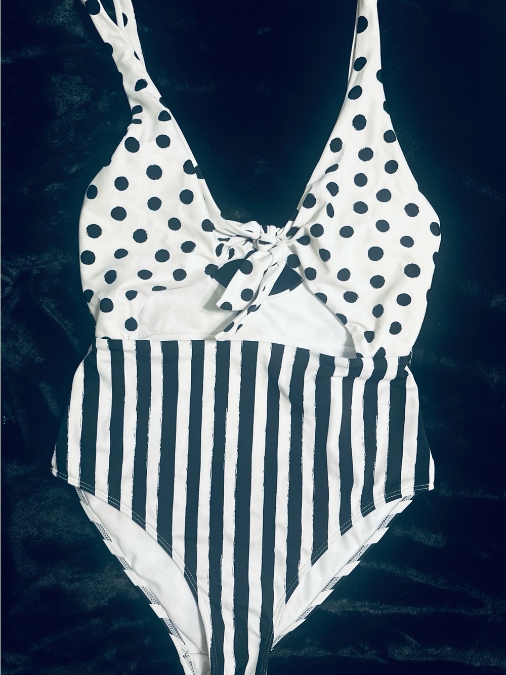 No Boundaries Black and White Polka Dot & Stripe One-Piece Swimsuit
